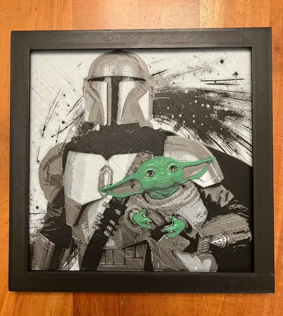 HueForge model: Mando and Grogu in Color by JustBe 3D Printing