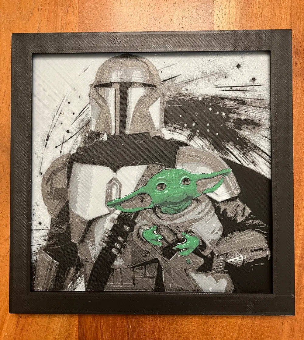 Mando and Grogu in Color by JustBe 3D Printing HueForge model: Mando and Grogu in Color by JustBe 3D Printing