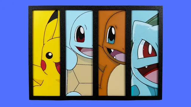 HueForge model: Pokemon Faces - Bookmark Set - Pikachu, Squirtle, Charmander, Bulbasaur by Canadian Gamer