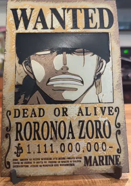 HueForge model: One Piece - Zoro Wanted Poster by Pretty Okay Prints