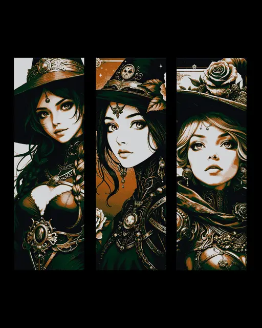 victorian fashion is high style for halloween and for witches - set of bookmarks