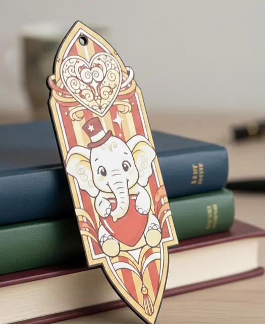 HueForge model: Valentines Day Bookmark - Elephant2 - Hueforge - 4 colors by doodleddigital