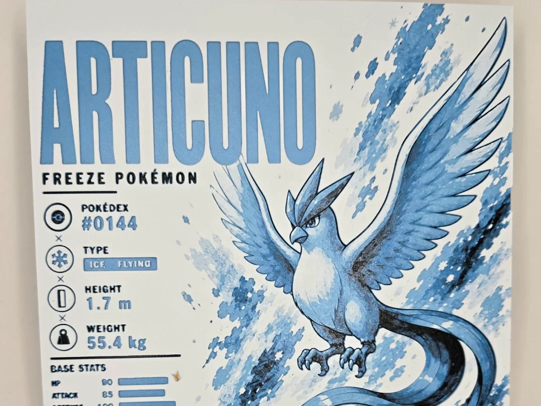 Articuno Infographic Hueforge by 3Ree Printing HueForge model: Articuno Infographic Hueforge by 3Ree Printing