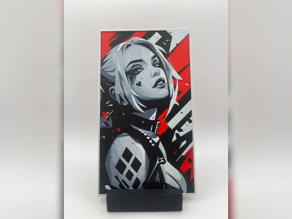 Harley Quinn Graphic Portrait Hueforge Print by Thadius HueForge model: Harley Quinn Graphic Portrait Hueforge Print by Thadius
