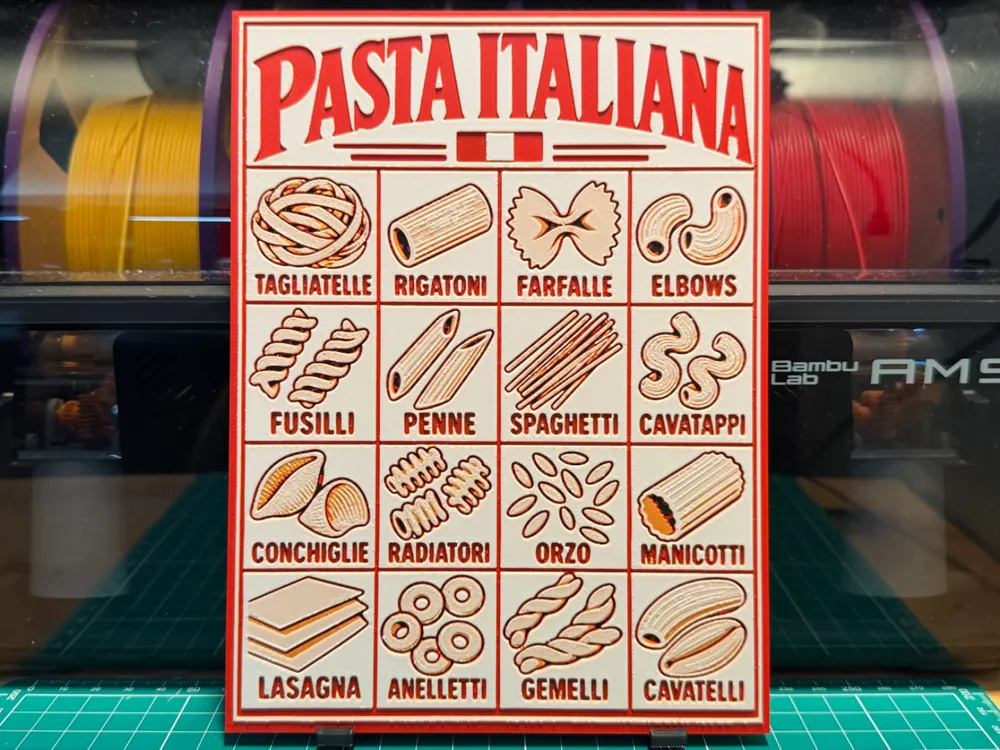 Italian Pastas Poster by liv_3d HueForge model: Italian Pastas Poster by liv_3d