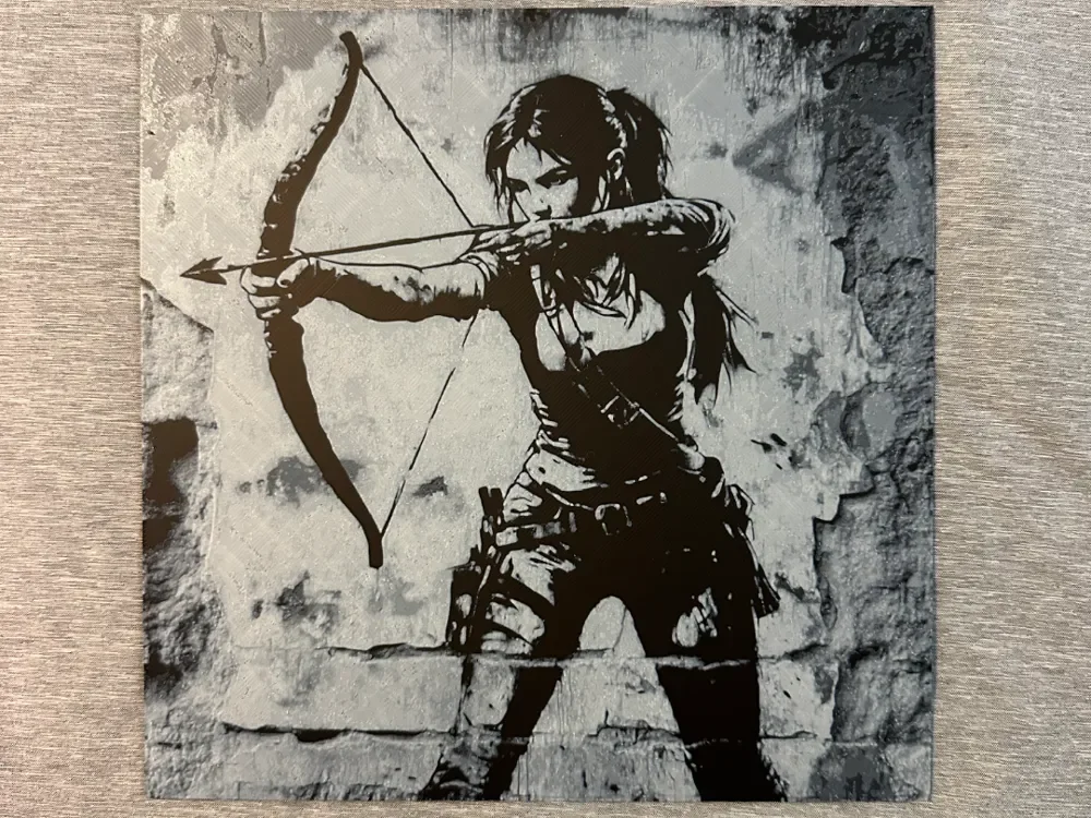 Banksy Inspired Lara Croft Hueforge by Hey Ben HueForge model: Banksy Inspired Lara Croft Hueforge by Hey Ben