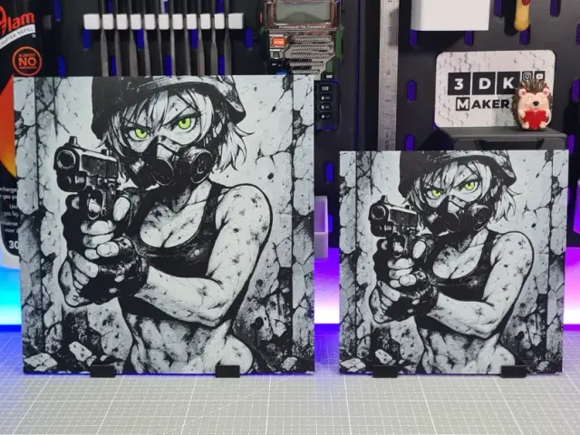 HueForge model: Girl Anime Gas Mask Gun – Hueforge – 4 Colors by Montoya Maker