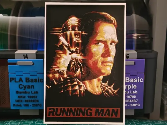 HueForge model: The Running Man Movie Poster - Hueforge Art by Lumpy3D