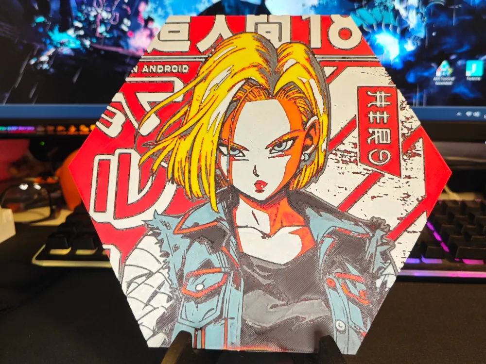 Hueforge Android 18 (Dragon Ball Z) honeycomb mode by JGz3DMaker HueForge model: Hueforge Android 18 (Dragon Ball Z) honeycomb mode by JGz3DMaker
