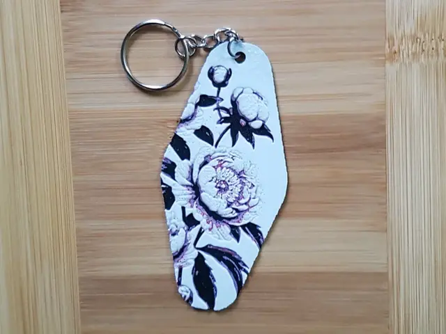 HueForge model: Hotel/Motel Style Keychain, Peonies by Dame Jo