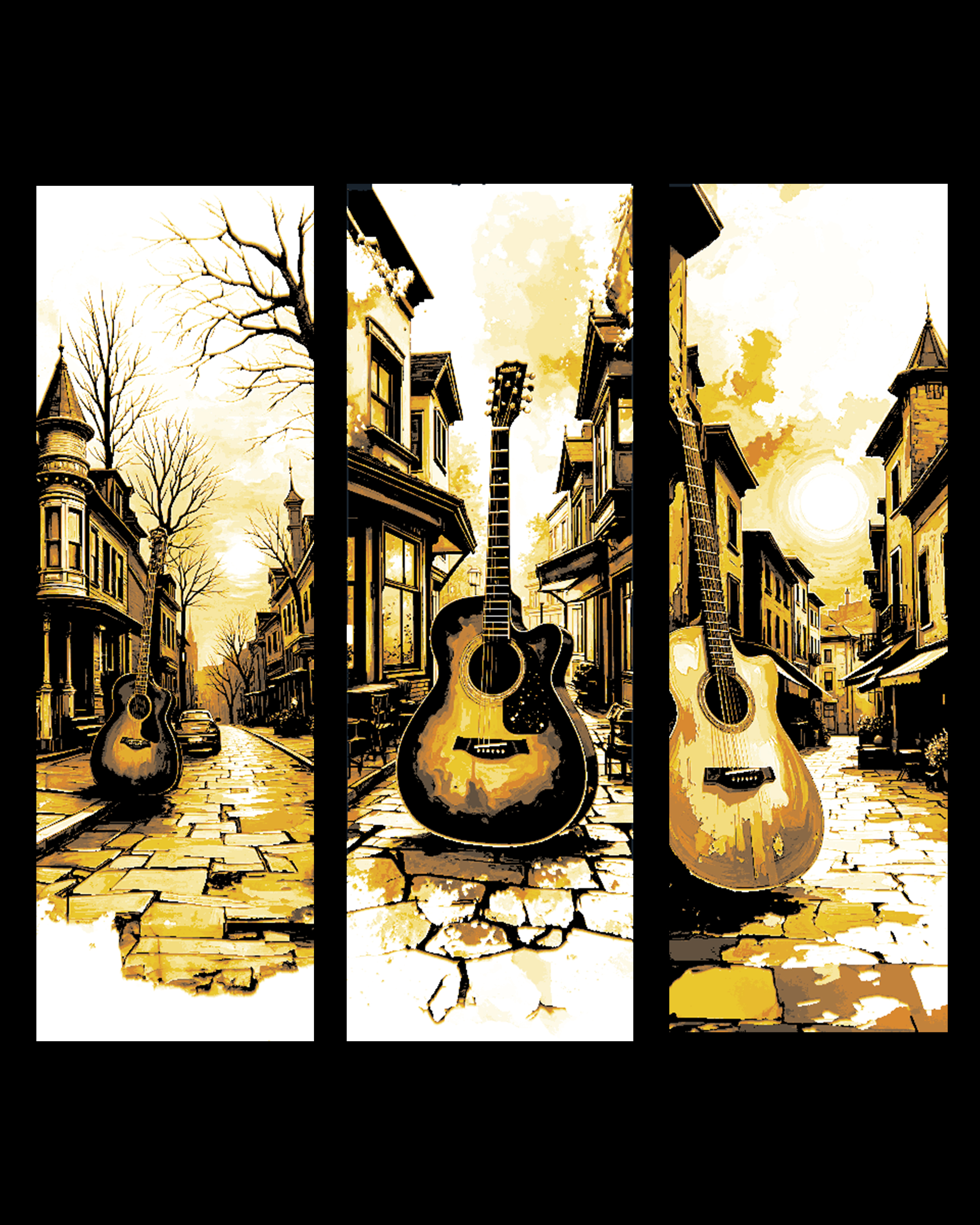 The sounds of a guitar ring through the streets - Set of 3 Bookmarks by BooneCo3d HueForge model: The sounds of a guitar ring through the streets - Set of 3 Bookmarks by BooneCo3d