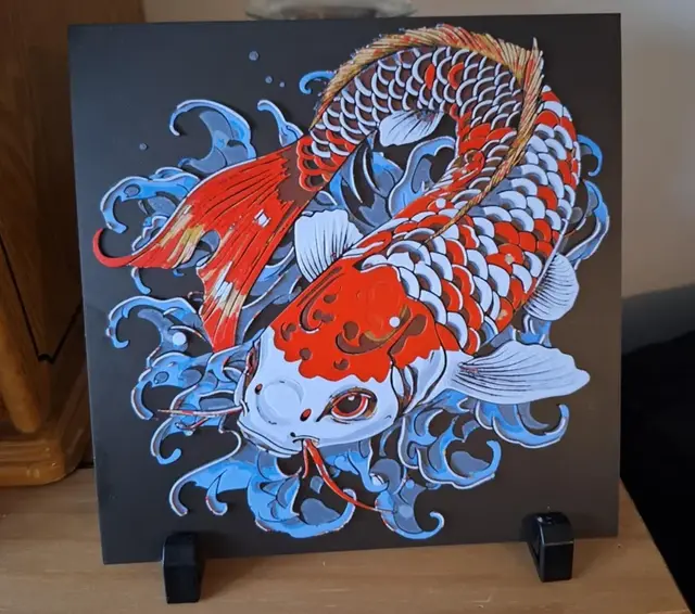HueForge model: Koi in wave v2 - Black background - Hueforge by 3dGlow