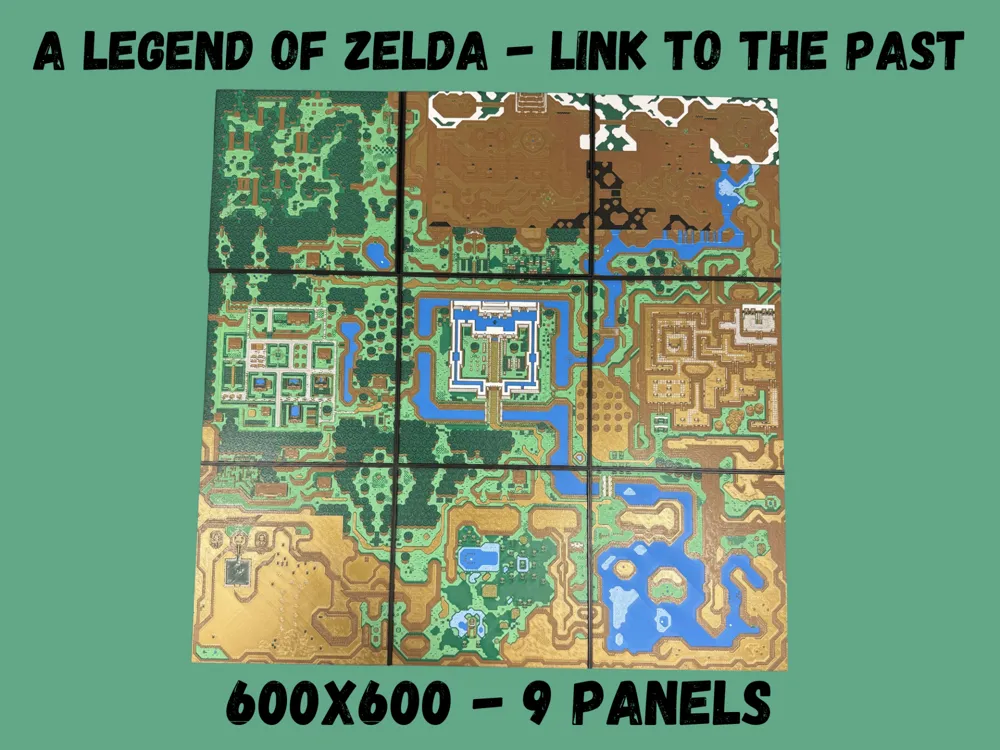 Legend of Zelda - A Link to the Past - 9 Panel Map by Canadian Gamer HueForge model: Legend of Zelda - A Link to the Past - 9 Panel Map by Canadian Gamer