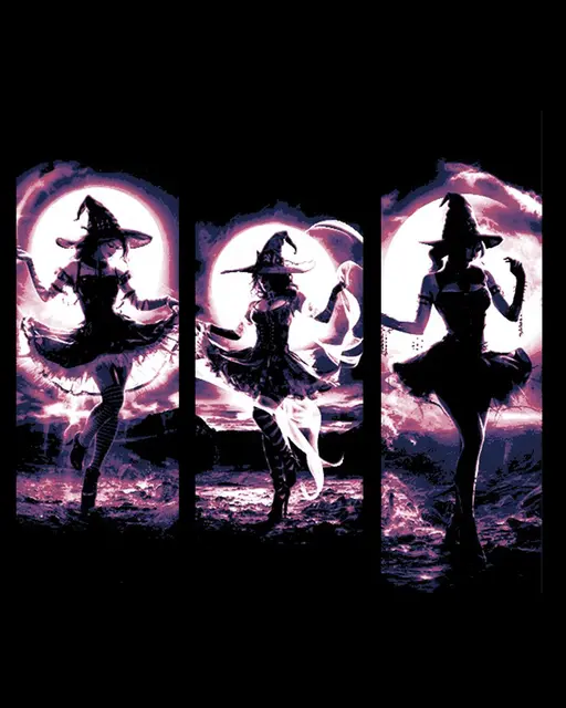 HueForge model: Witches Dancing under the Halloween Moon Lit Sky - Set of Bookmarks by BooneCo3d