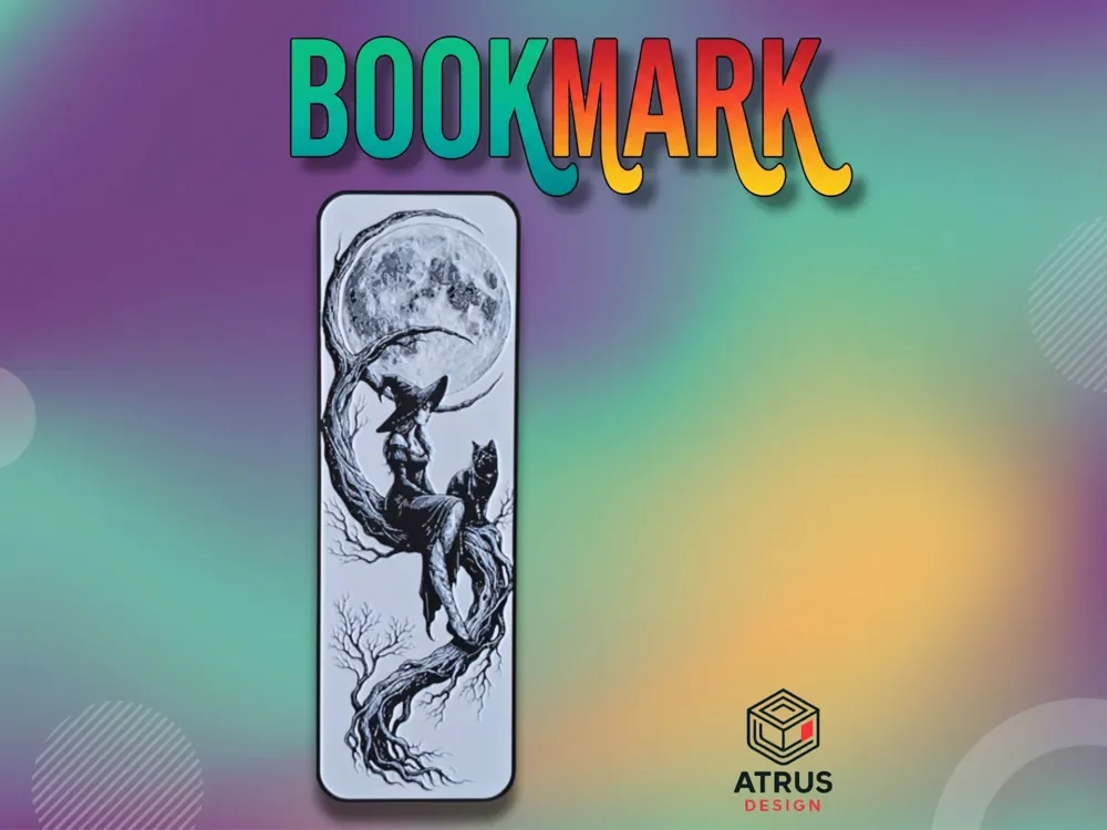 Witch Cat and Moon Bookmark by Atrus Design HueForge model: Witch Cat and Moon Bookmark by Atrus Design