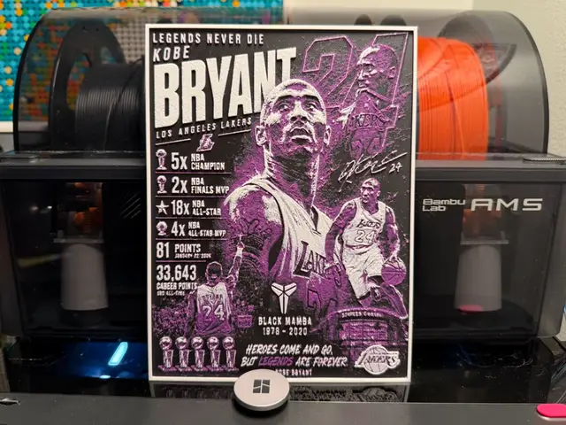 HueForge model: Kobe Lakers Player Card HueForge (w + w/o AMS) by liv_3d