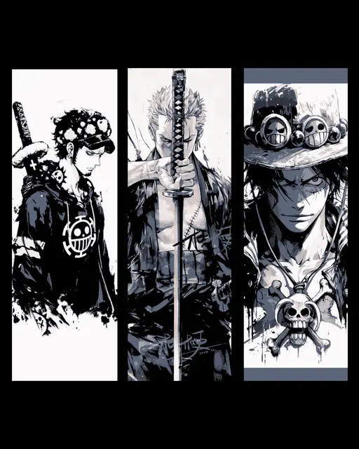 HueForge model: Three of the heroes of the Anime One Piece - Zoro, Law and Ace - Set of bookmarks by BooneCo3d