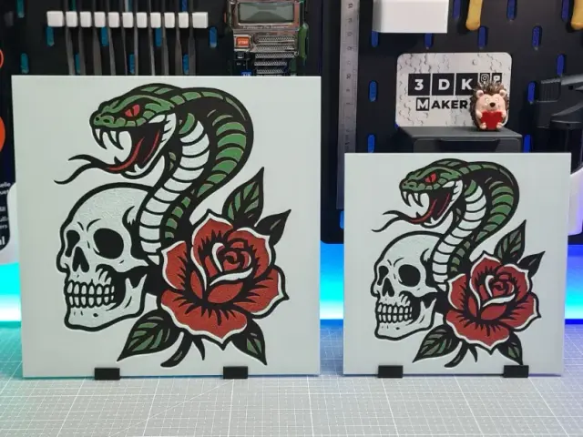 Skull Cobra Flower Tattoo – Hueforge – 4 Colors