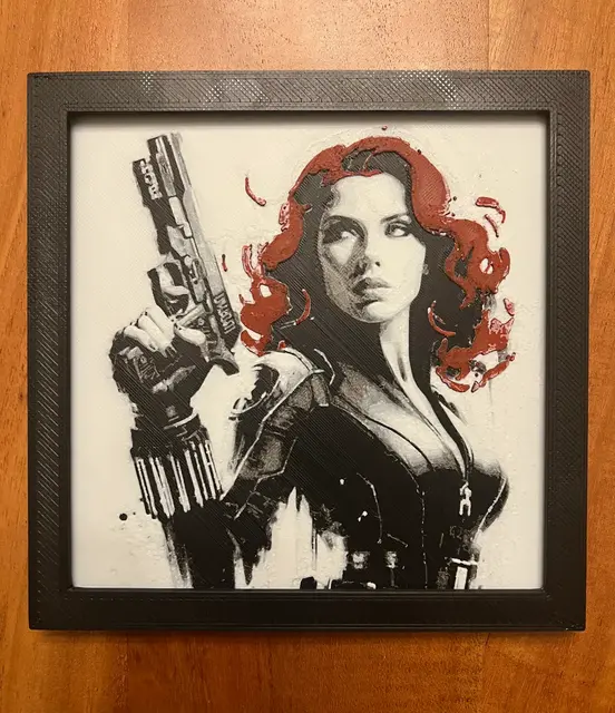 HueForge model: Black Widow with Red Hair by JustBe 3D Printing