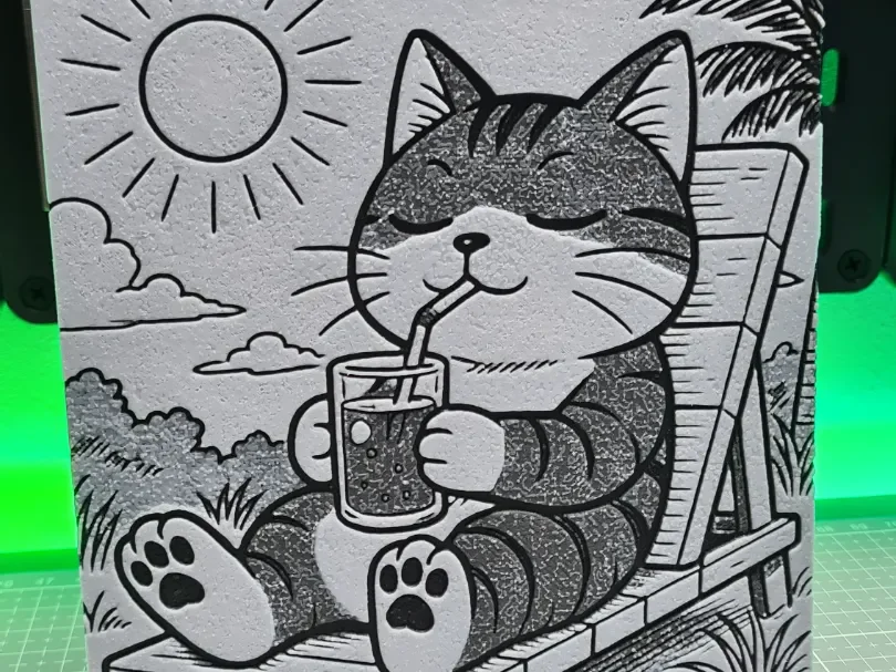 Sun Chill Cat - Hueforge 150x150 by Montoya Maker HueForge model: Sun Chill Cat - Hueforge 150x150 by Montoya Maker