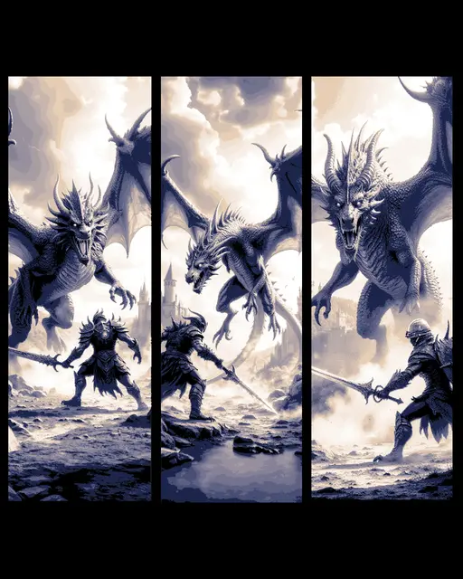 HueForge model: The Epic Dragon Battle vs Man - Set of bookmarks by BooneCo3d