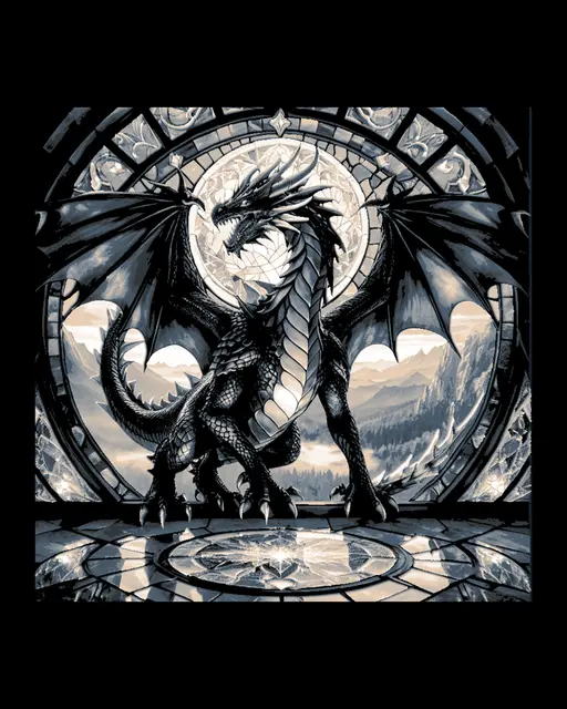 HueForge model: Classic Grand Dragon in front of a stained glass window in the Castle - Fantasy Hueforge art by BooneCo3d