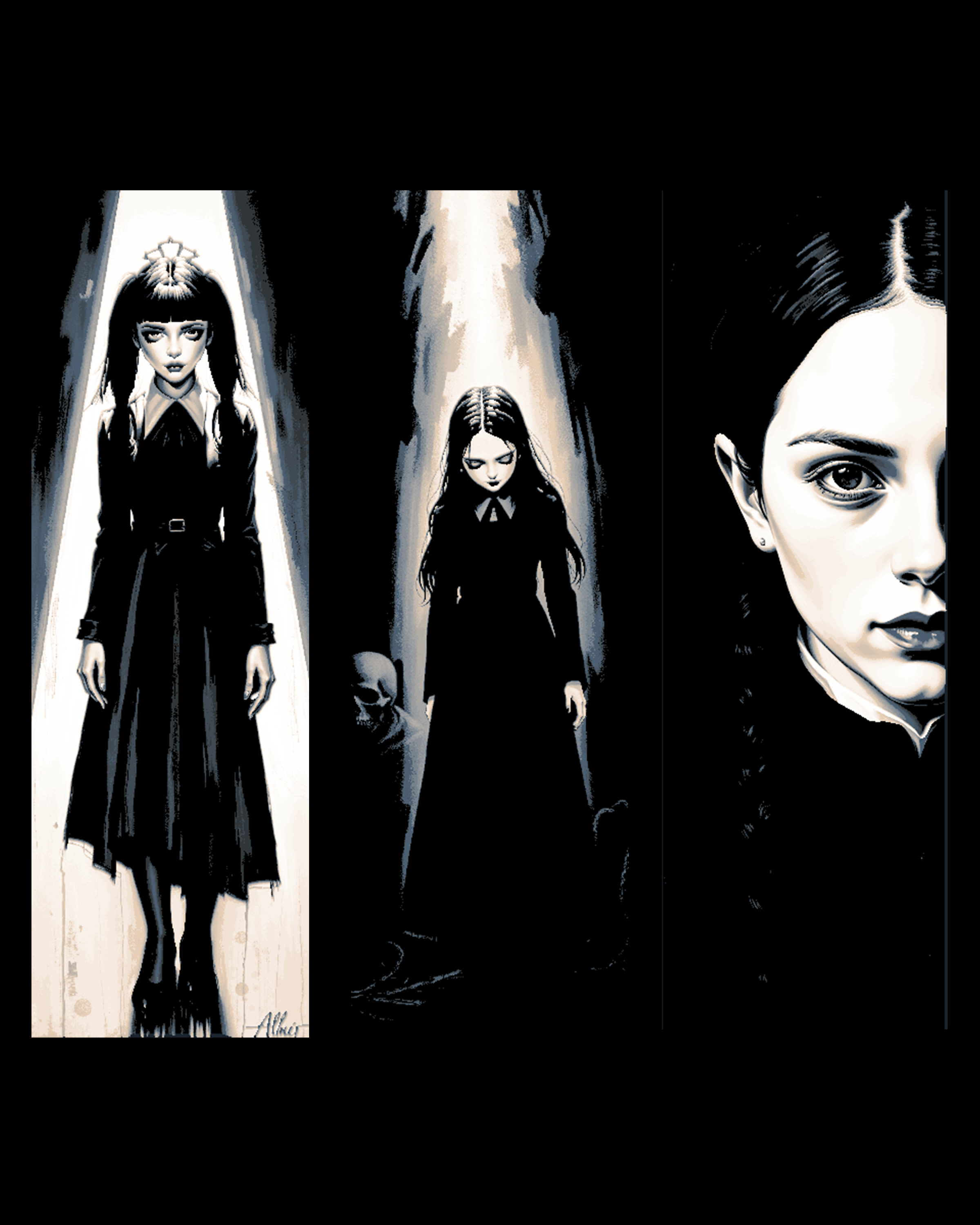 Fanart depictions of the character Wednesday Addams - Set of Bookmarks by BooneCo3d HueForge model: Fanart depictions of the character Wednesday Addams - Set of Bookmarks by BooneCo3d