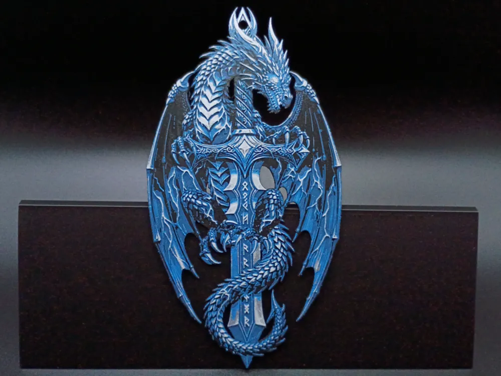 Dragon x Sword Ice Blue Bookmark by 3djd HueForge model: Dragon x Sword Ice Blue Bookmark by 3djd