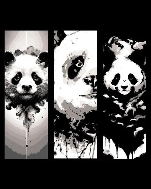 HueForge model: rough artistic designs and images of Panda Bears - Set of Bookmarks by BooneCo3d