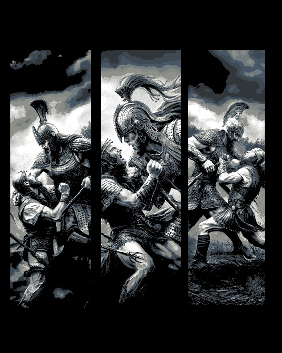 The unfair battle - The Goliath vs man - Set of 3 bookmarks by BooneCo3d HueForge model: The unfair battle - The Goliath vs man - Set of 3 bookmarks by BooneCo3d