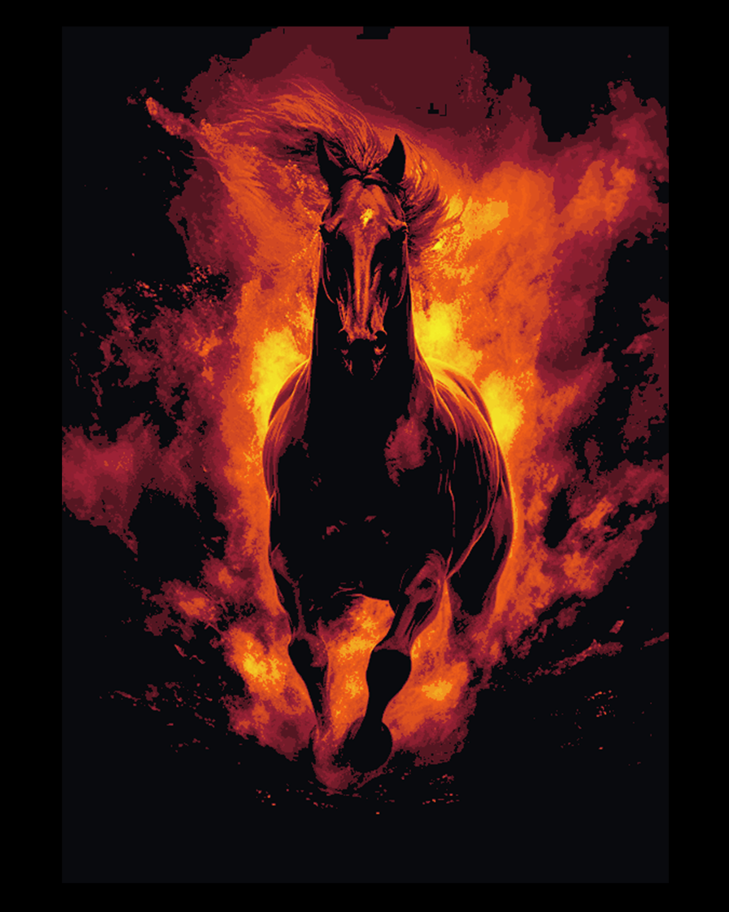 The stampeding horse breaking free of the flames - hueforge art by BooneCo3d HueForge model: The stampeding horse breaking free of the flames - hueforge art by BooneCo3d