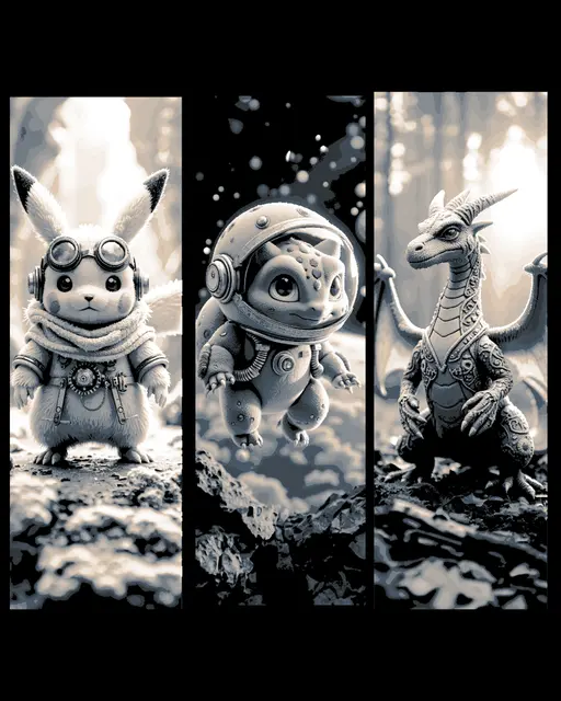 HueForge model: Fan art set of Bookmarks - Pokémon in different Worlds  by BooneCo3d