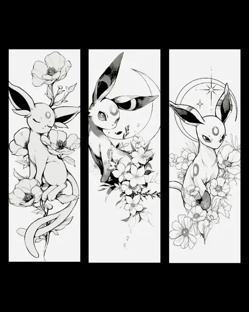 Black and White Sketches of Eevolution Espeon from Pokemon - Hueforge Bookmark Fanart