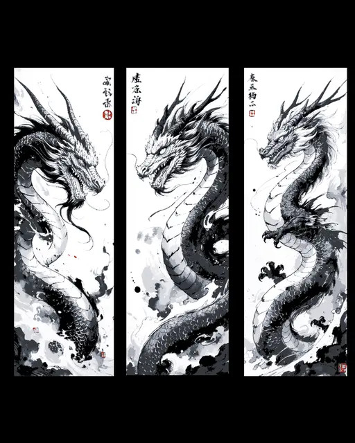 HueForge model: Ink Drawings of the Dragon from the Orient - Set of Bookmarks by BooneCo3d