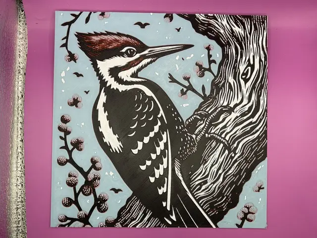 Pileated Woodpecker HueForged Woodblock Print Art