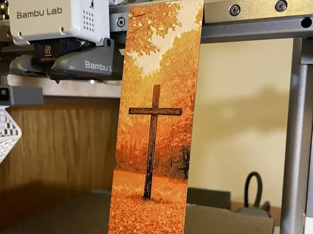 HueForge model: A Fall Cross Bookmark by 3D_Forged