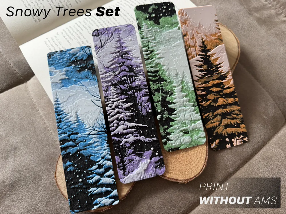 Snowy Trees Set – Bookmarks by Loupes HueForge model: Snowy Trees Set – Bookmarks by Loupes