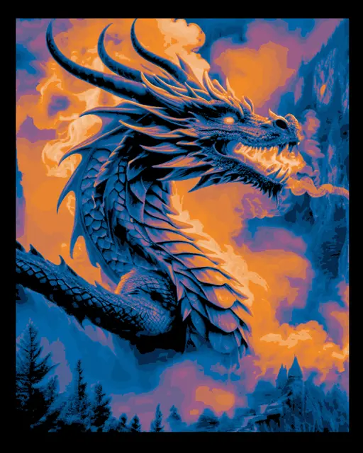 HueForge model: Firey Dragon's head rising from her lair - Hueforge art by BooneCo3d