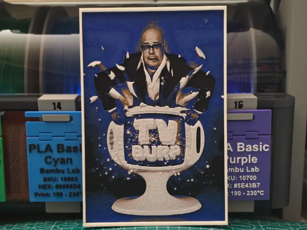 Harry Hill's TV Burp Poster - Hueforge Art by Lumpy3D HueForge model: Harry Hill's TV Burp Poster - Hueforge Art by Lumpy3D