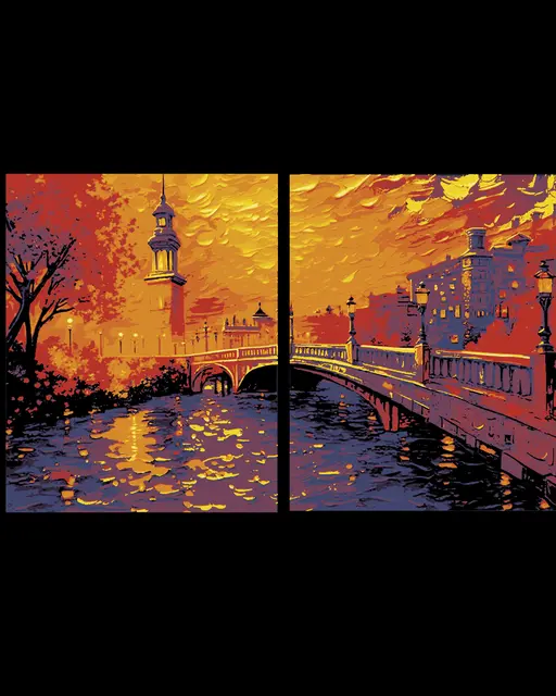 HueForge model: 2 Pane Wall Art - The beauty of the riverside and buildings Oil Painting - Hueforge by BooneCo3d