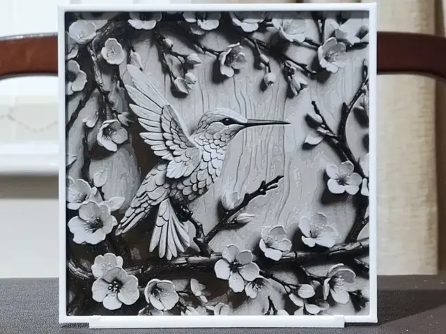 Carved Sakura Hummingbird - 4 Color HueForge