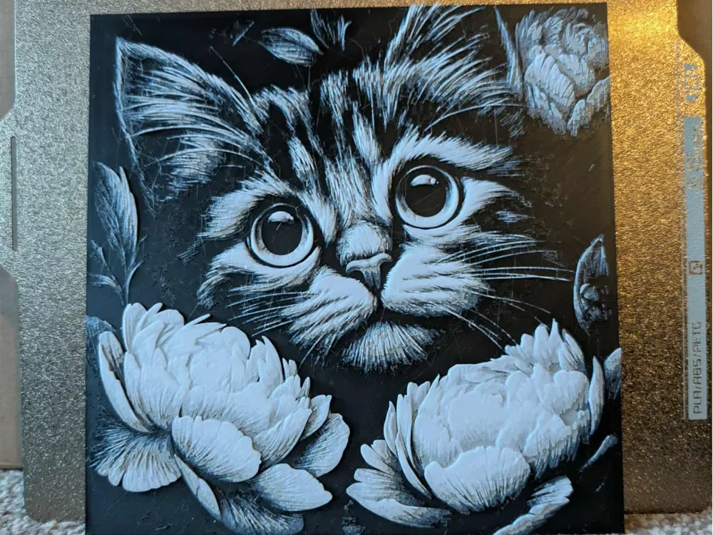 Cat and flowers - Hueforge by 3dGlow HueForge model: Cat and flowers - Hueforge by 3dGlow