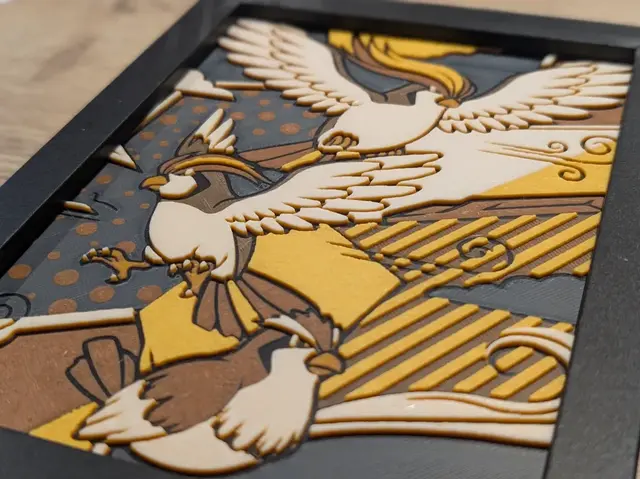 HueForge model: Pidgey, Pidgeotto & Pidgeot Hueforge 5x7 by Nextopia