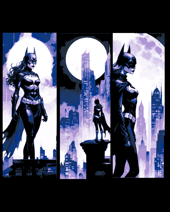 Fan Art of DC comic character Batgirl watching over Gotham - Set of 3 Bookmarks by BooneCo3d HueForge model: Fan Art of DC comic character Batgirl watching over Gotham - Set of 3 Bookmarks by BooneCo3d