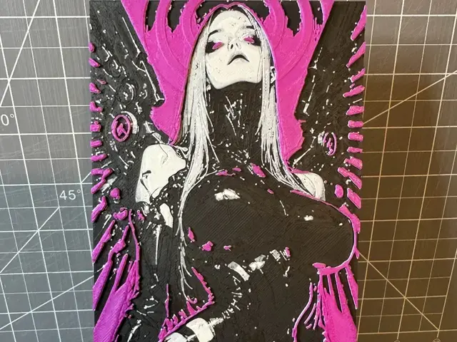 HueForge model: 4x8 hueforge of cyborg winged lady by SBC Creations
