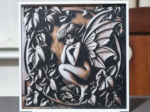 HueForge model: Wood Carving Elven Fairy (Dark) - HueForge 3 Color by BoDad