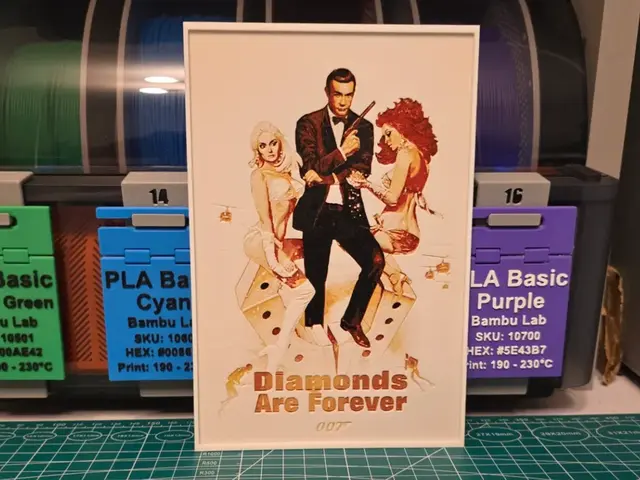 HueForge model: 007 Diamonds Are Forever Movie Poster - Hueforge by Lumpy3D