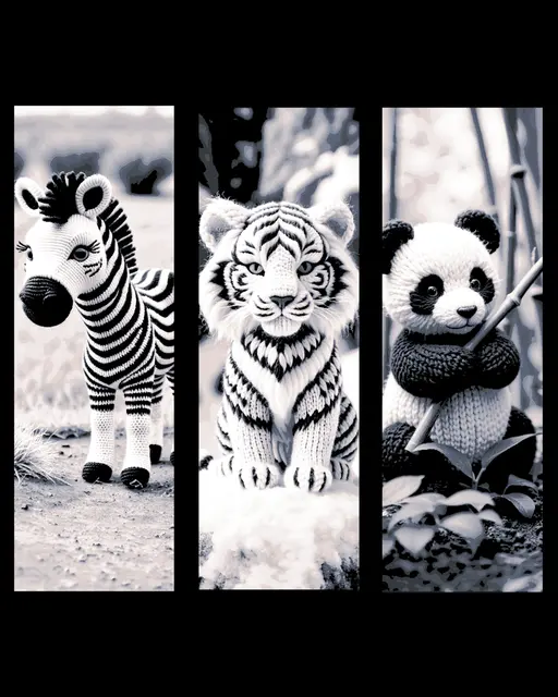 HueForge model: Black and White colors in Nature - Knitted Animals Set of bookmarks by BooneCo3d