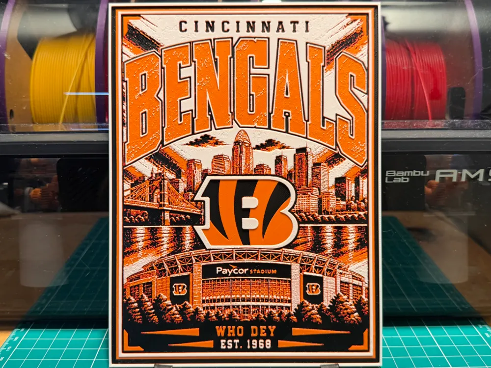 Bengals Poster by liv_3d HueForge model: Bengals Poster by liv_3d