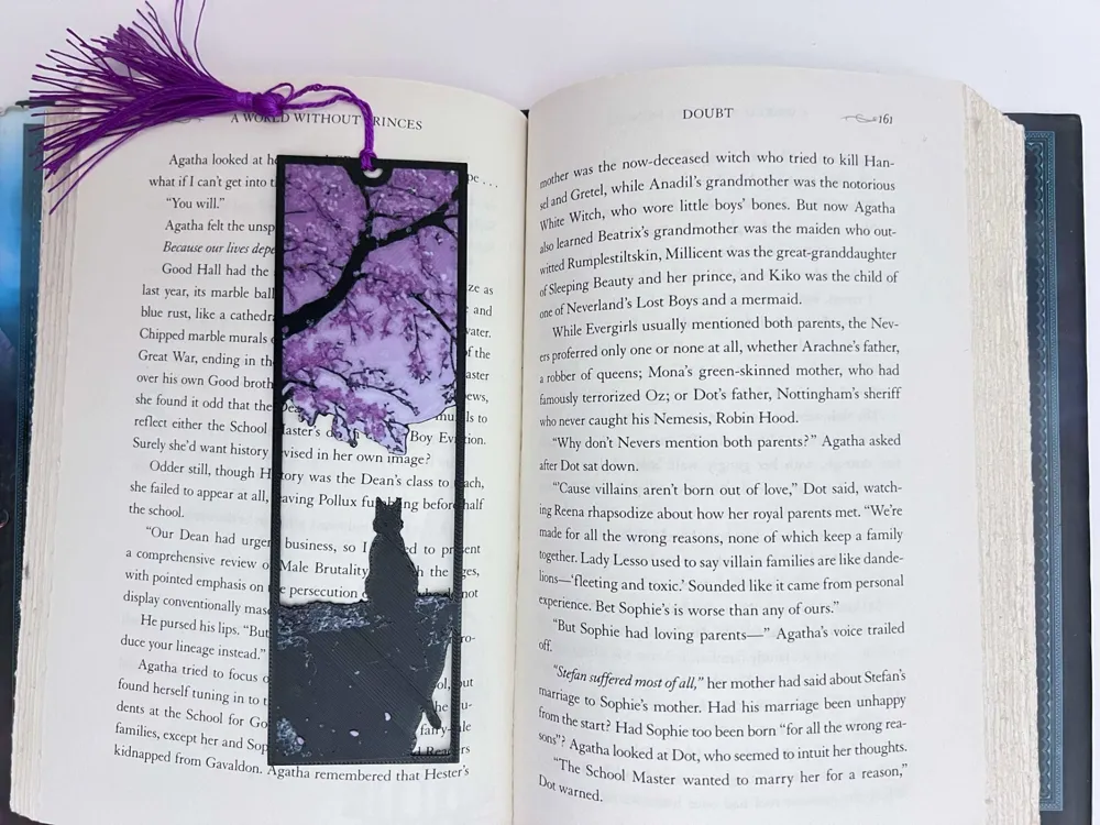 Cat and Cherry Blossoms - Bookmark by 3djd HueForge model: Cat and Cherry Blossoms - Bookmark by 3djd